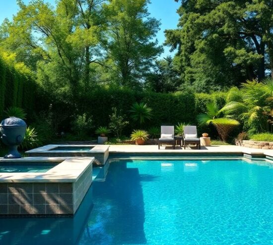 Une piscine sur mesure dans un jardin paisible.