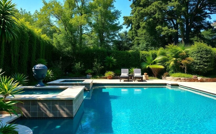 Une piscine sur mesure dans un jardin paisible.