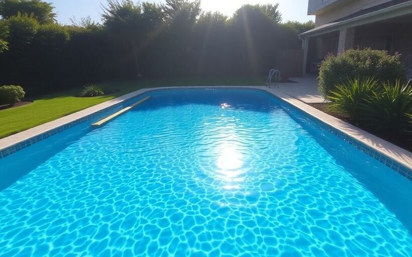 Piscine lumineuse entourée de verdure dans le Brabant Wallon.