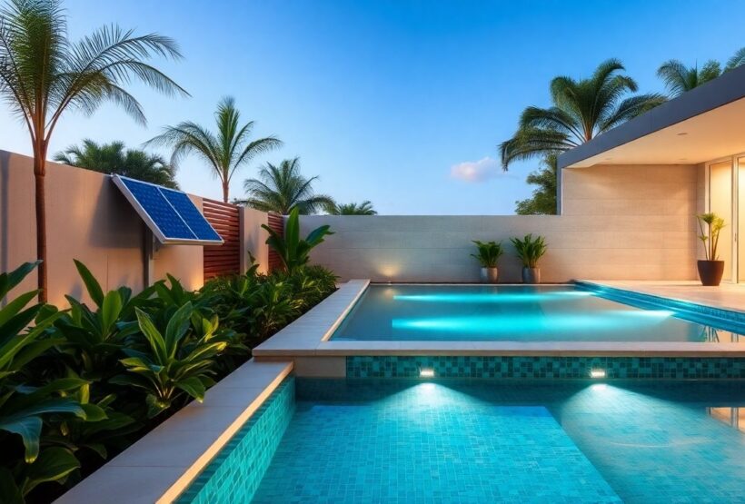 Rénovation moderne de piscine avec technologies écologiques.