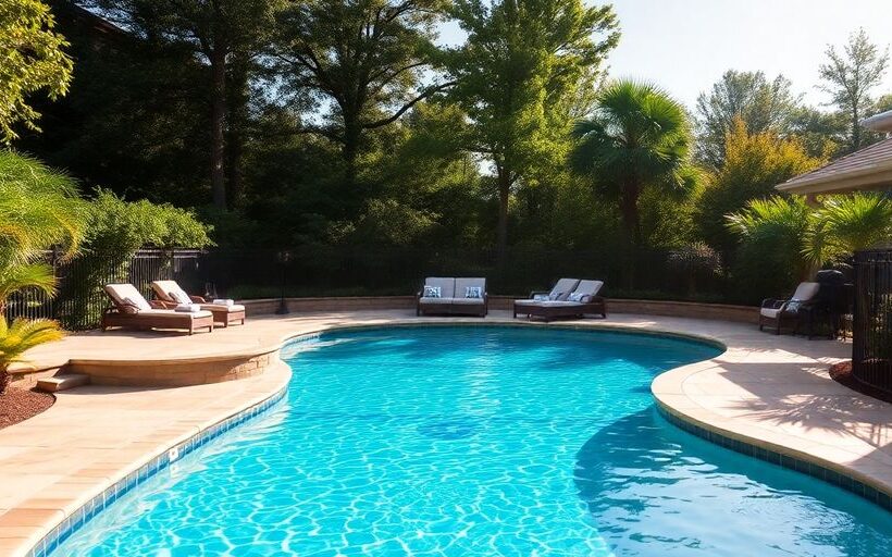 Piscine élégante entourée de verdure en Belgique.